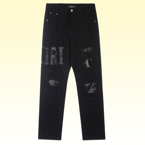 Amiri Leather Ripped Jeans